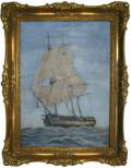 Segelschiff Gemälde mit restauriertem Bilderrahmen