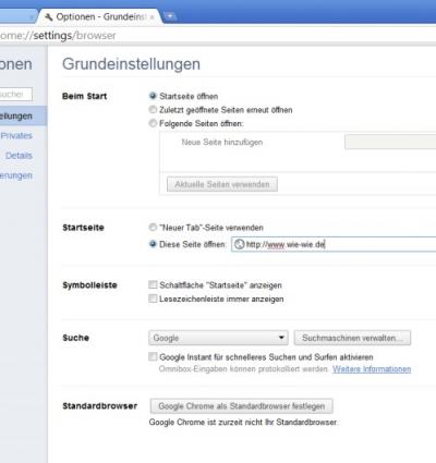 Chrome Browser Startseite ändern