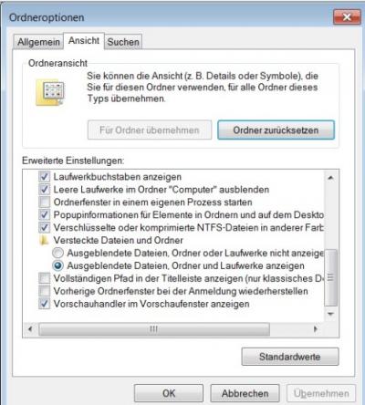 Windows 7 versteckte Dateien